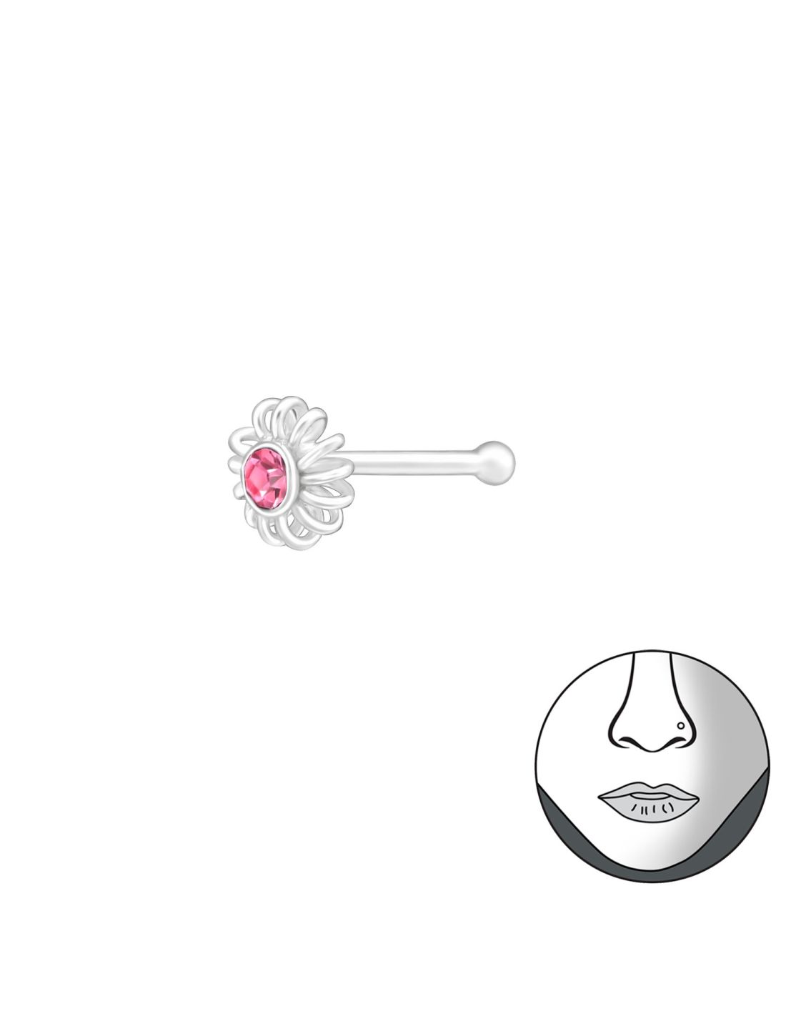 Aro de plata para nariz con flor y...