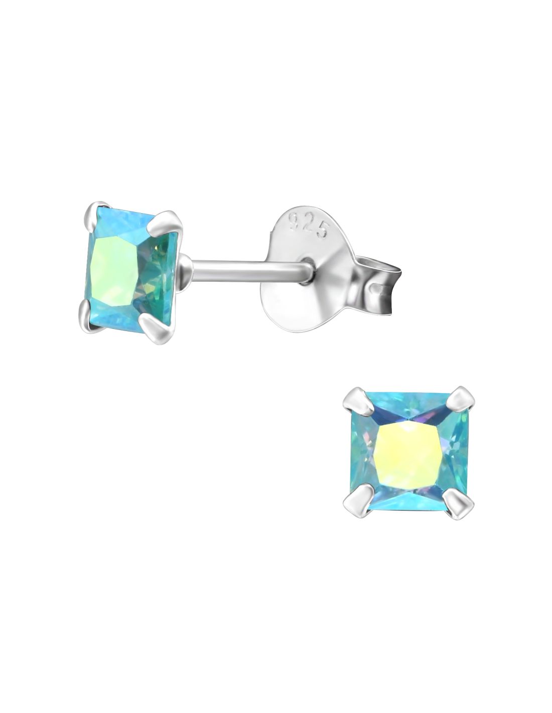 Aros de plata con circon celeste 4mm