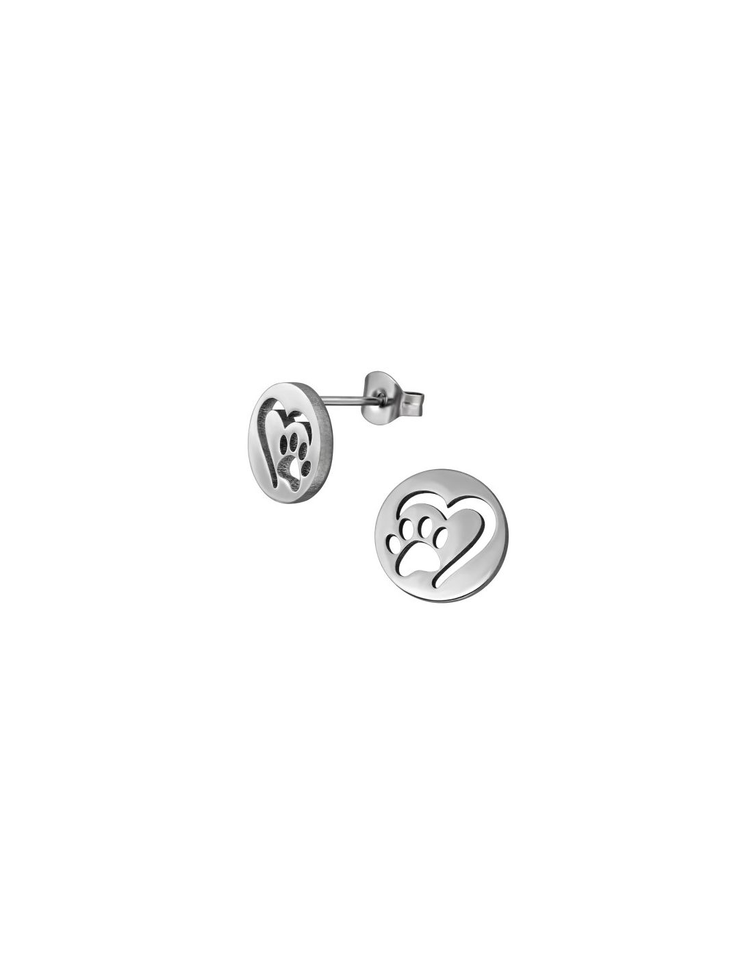 Aros de acero Paw Footprint In Heart