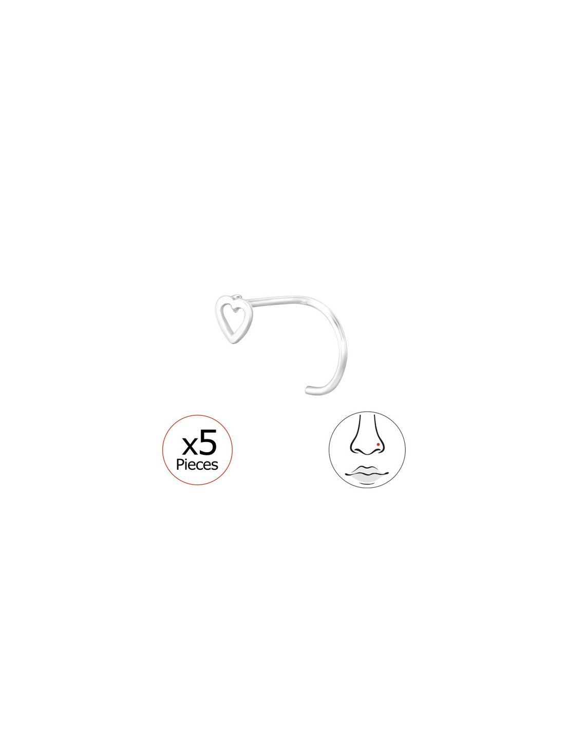 Piercing Nariz Heart Plata 925