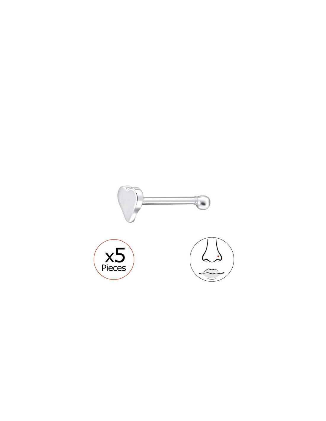 Piercing Nariz Heart Plata 925