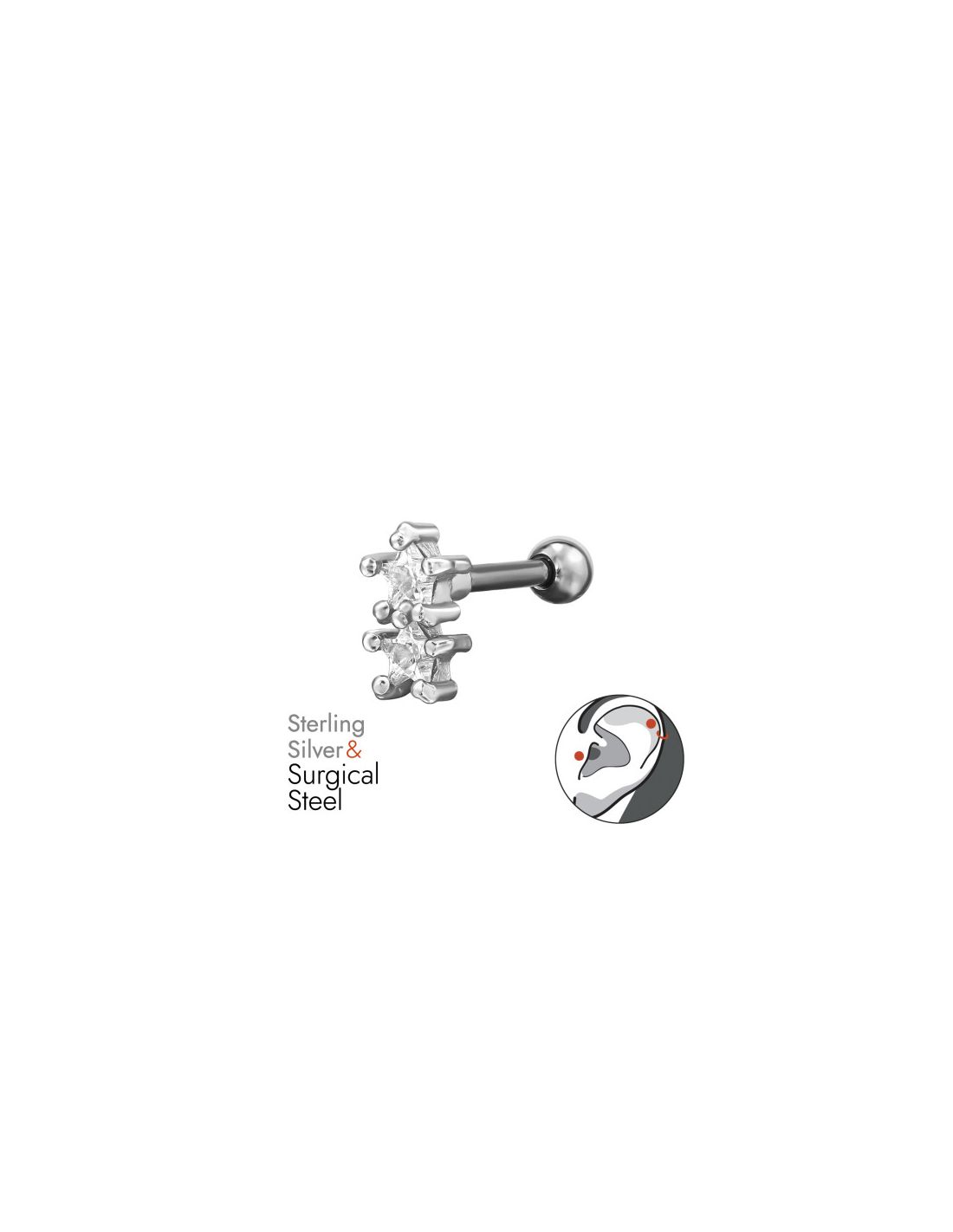 Piercing Oreja Star Plata 925 + Acero...