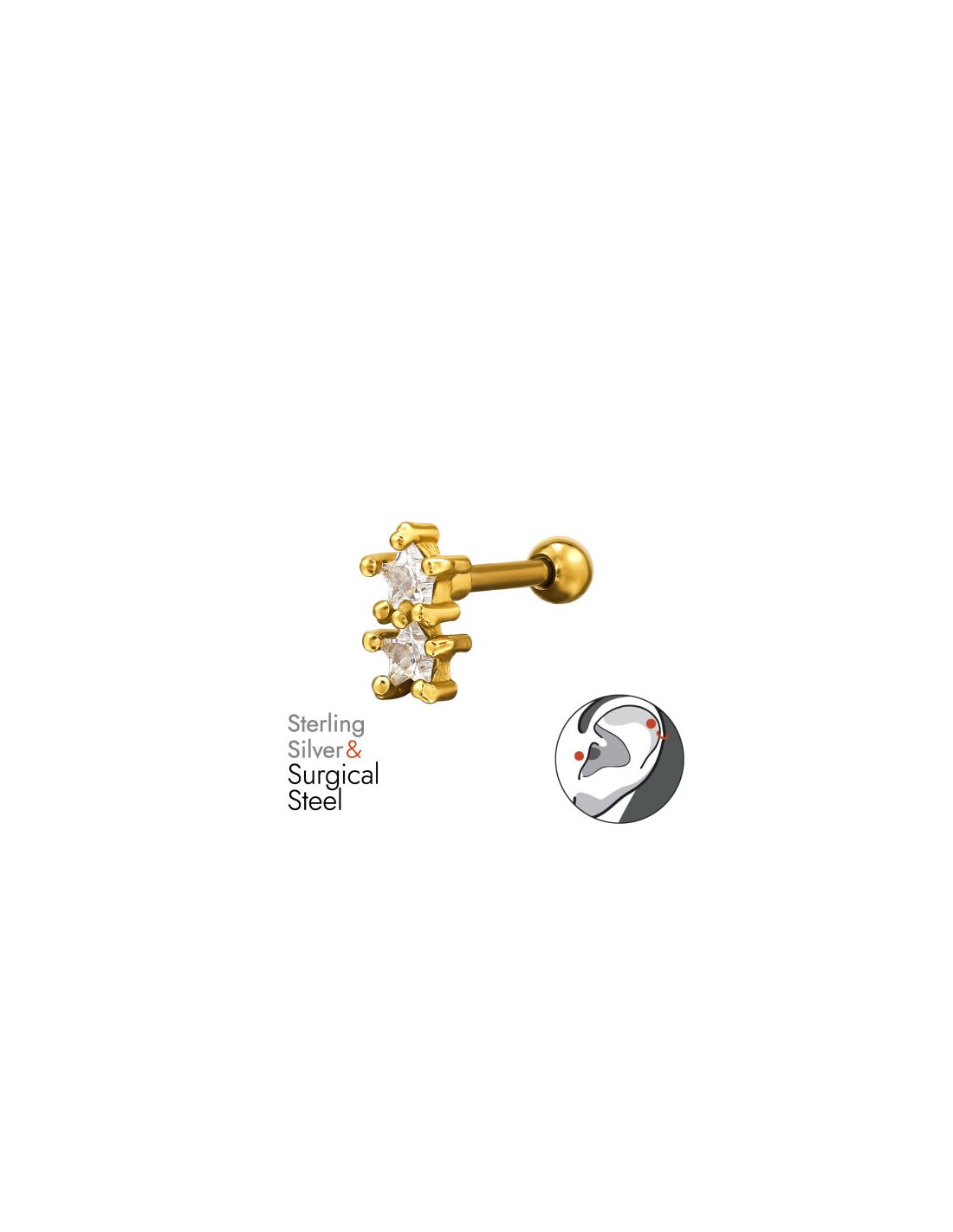 Piercing Oreja Star Plata 925 + Acero...