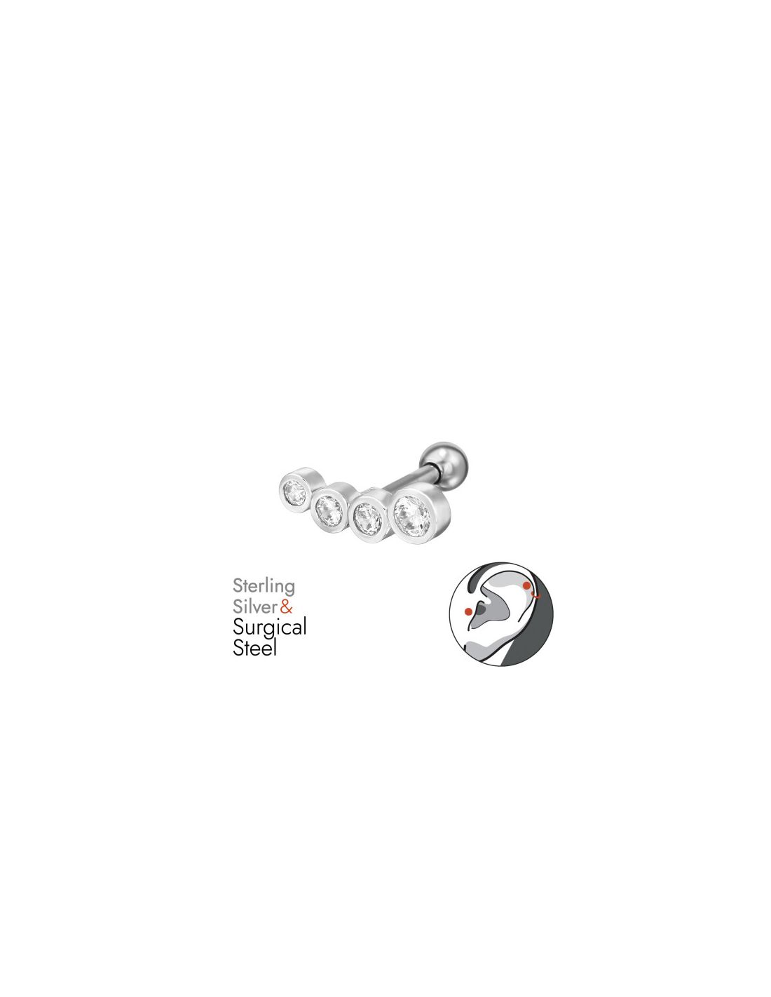 Piercing Oreja Curved Plata 925 +...