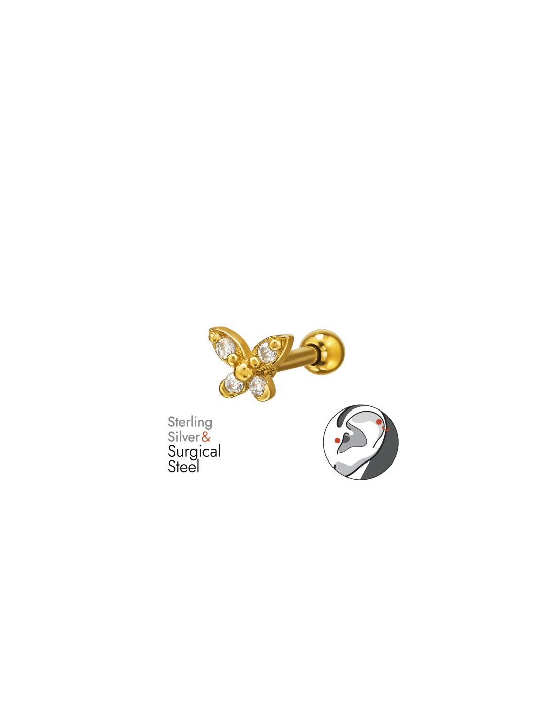 Piercing Oreja Butterfly Plata 925 +...