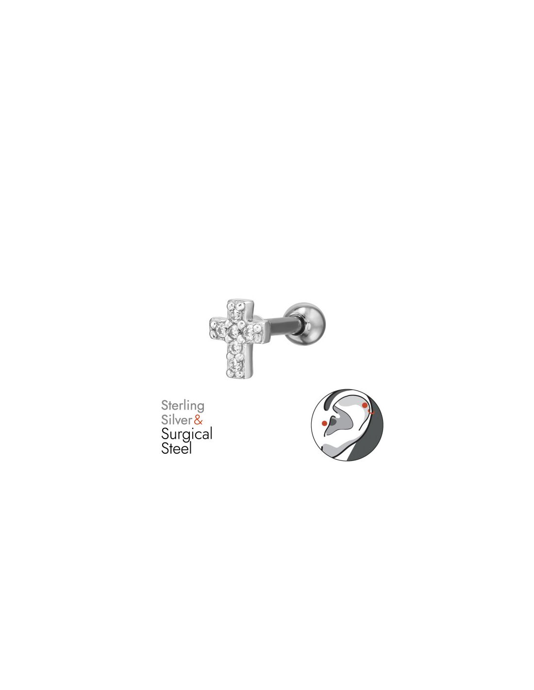Piercing Oreja Cross Plata 925 +...