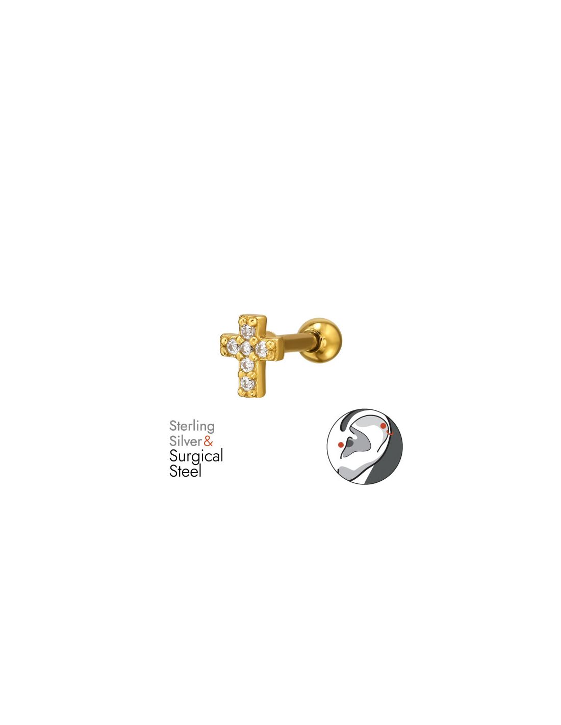 Piercing Oreja Cross Plata 925 +...