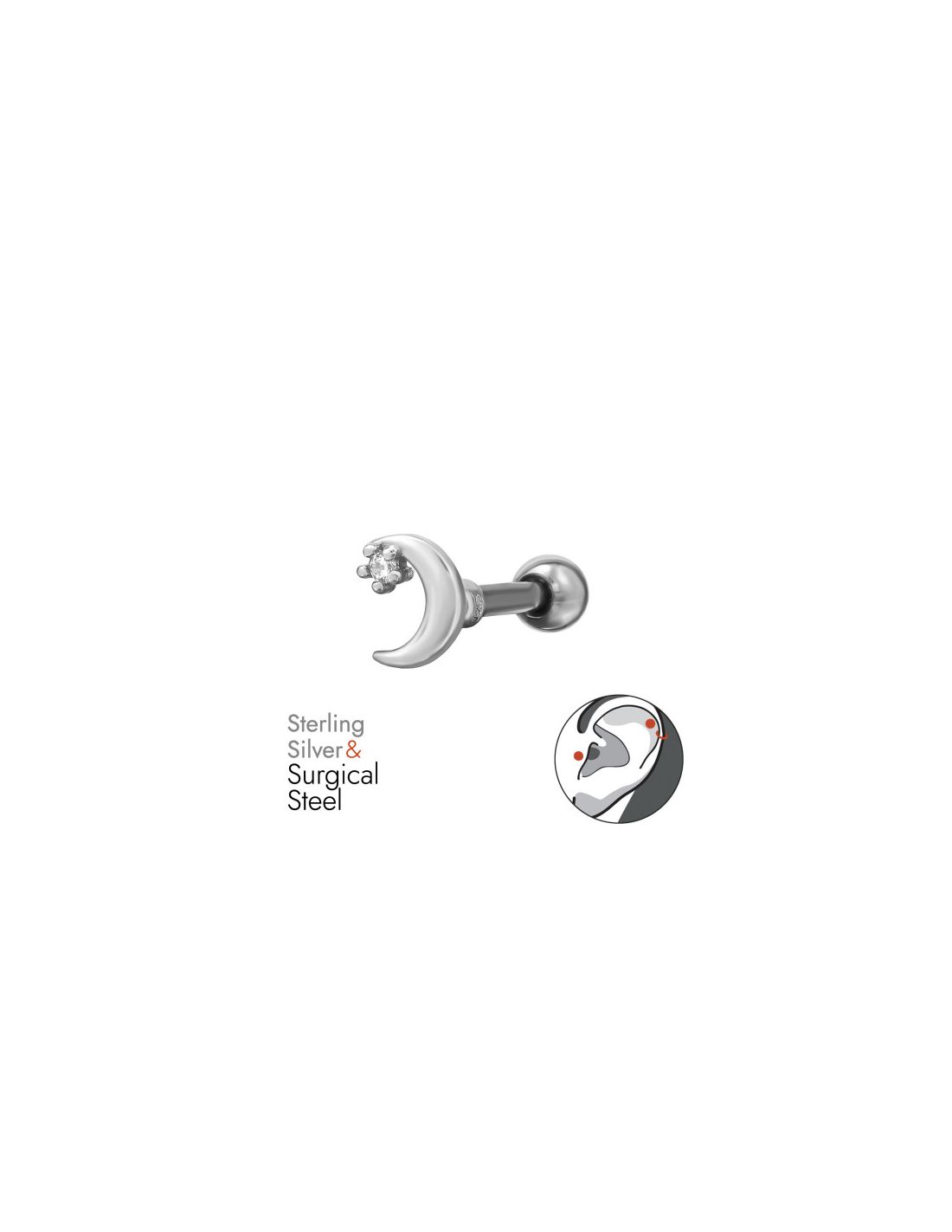 Piercing Oreja Crescent Plata 925 +...