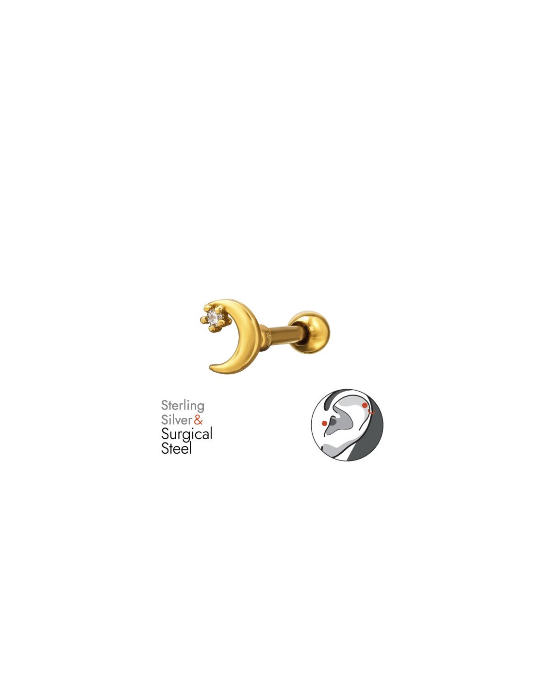 Piercing Oreja Crescent Plata 925 +...