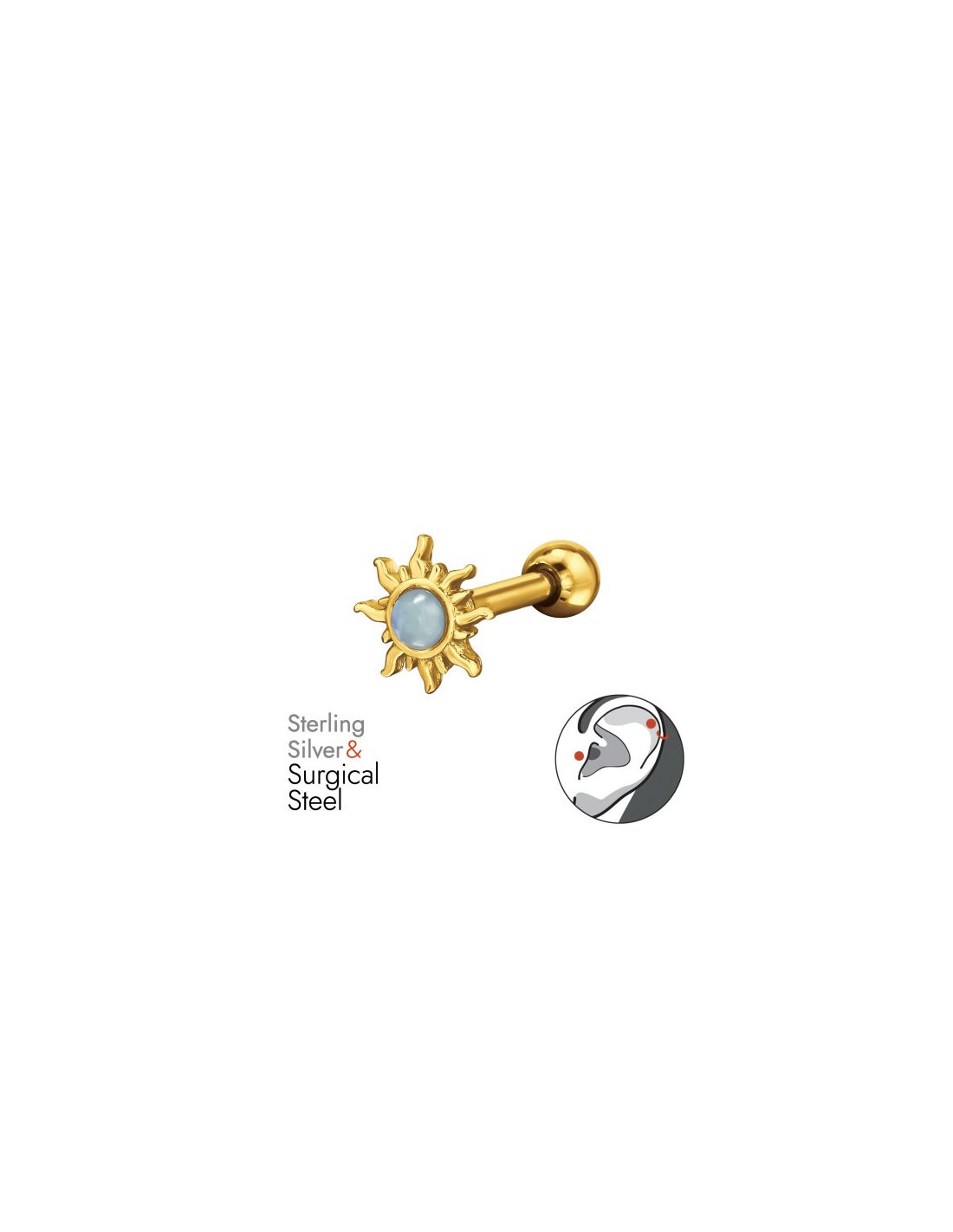 Piercing Oreja Sun Plata 925 + Acero...