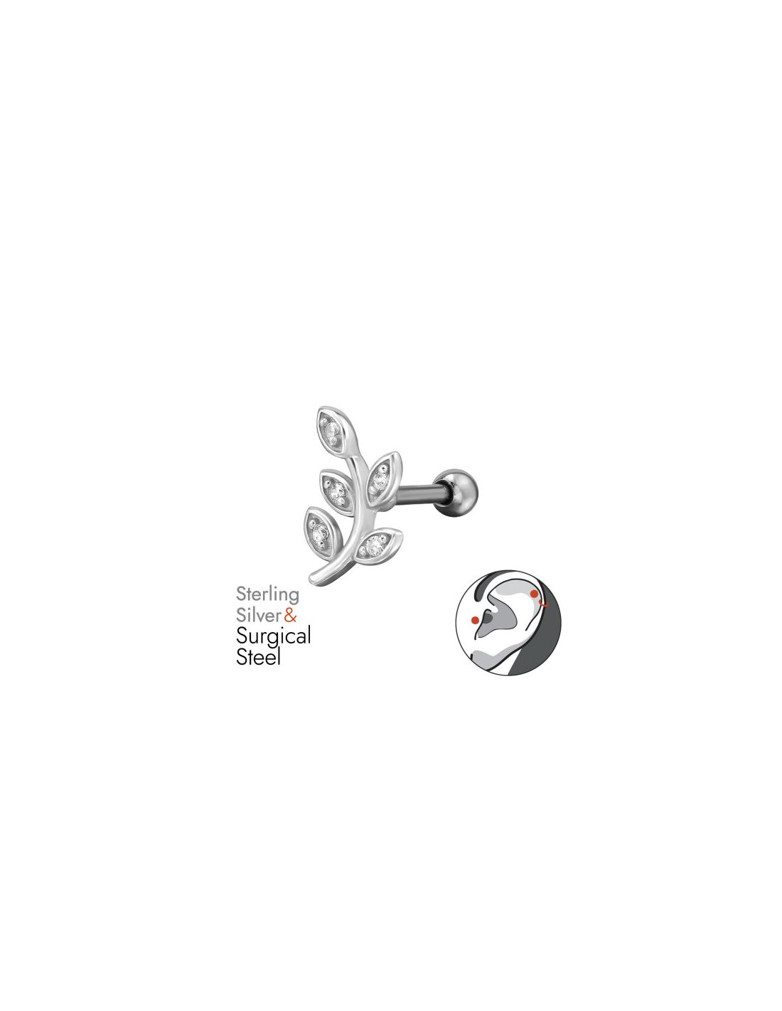 Piercing Oreja Leaf Plata 925 + Acero...