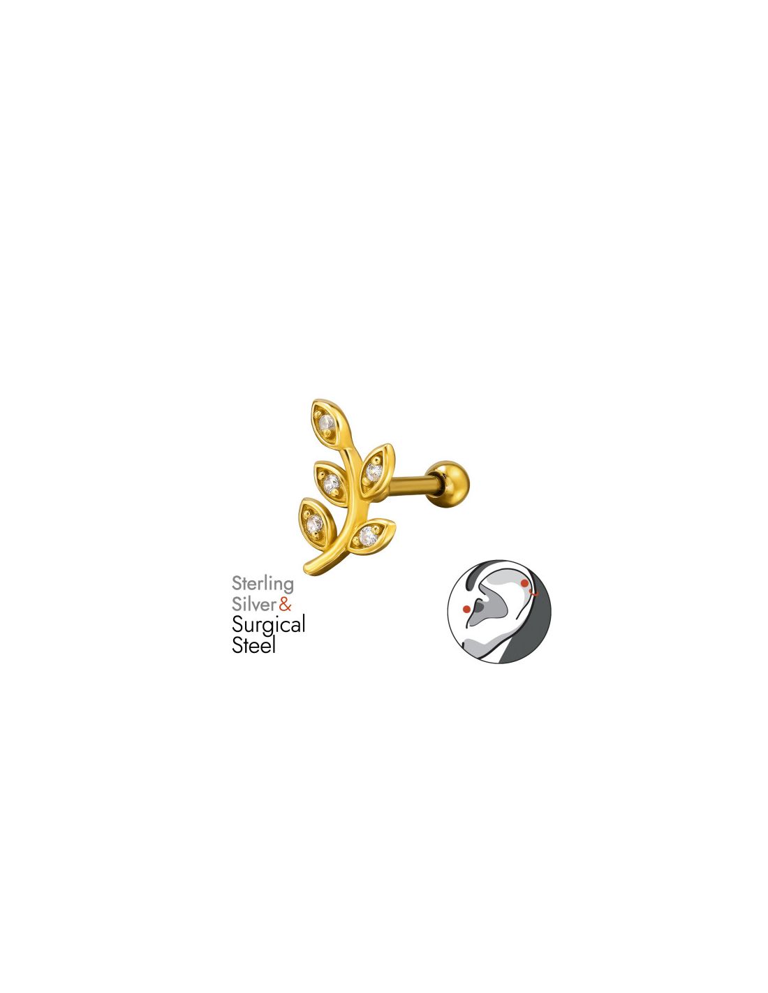Piercing Oreja Leaf Plata 925 + Acero...
