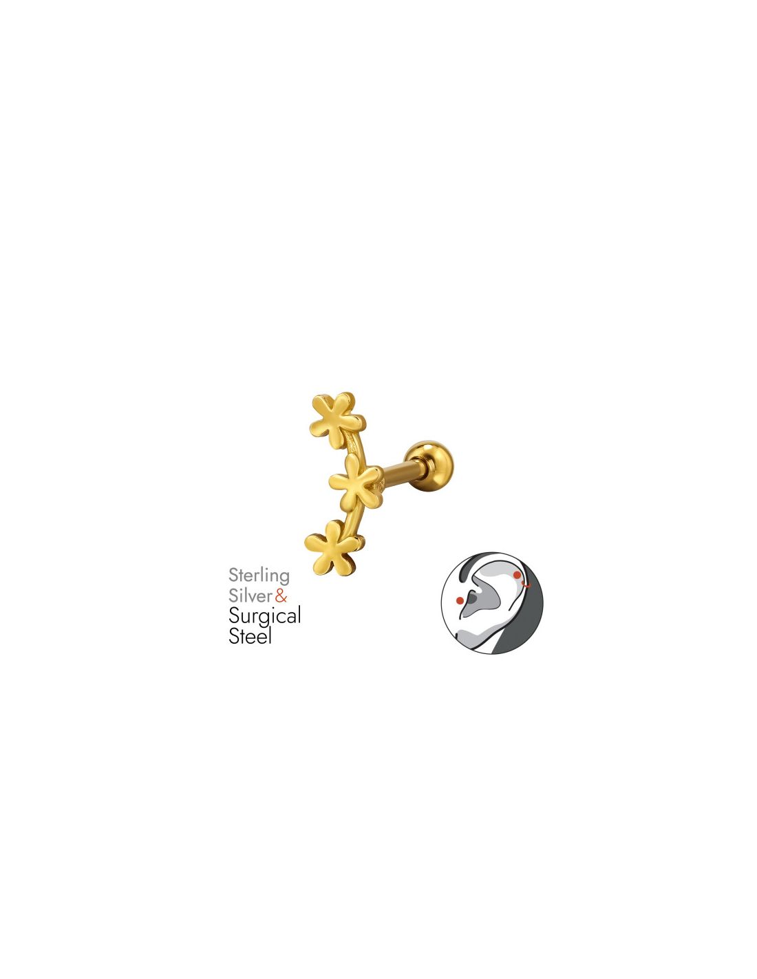 Piercing Oreja Flower Plata 925 +...