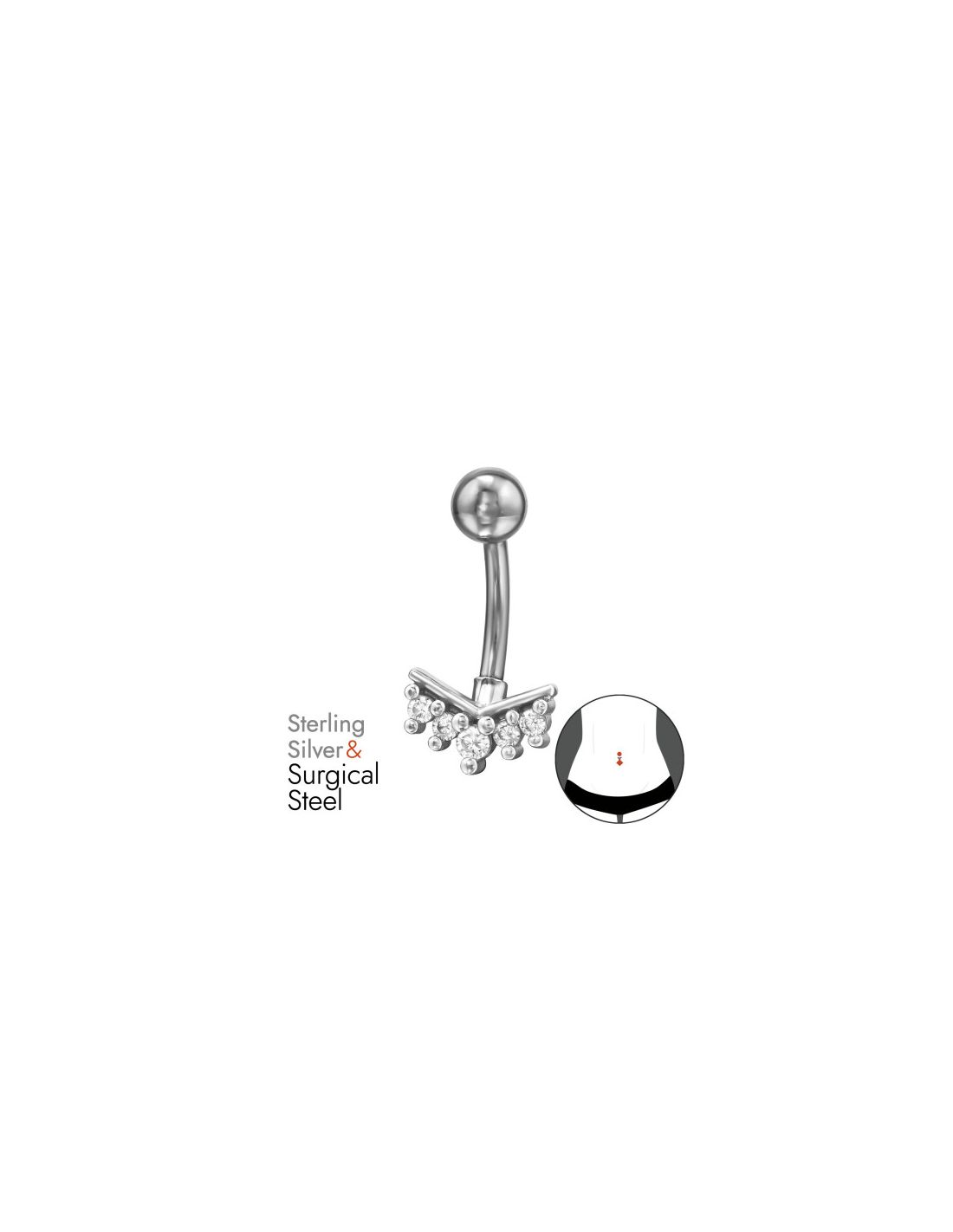 Piercing Ombligo Chevron Plata 925 +...
