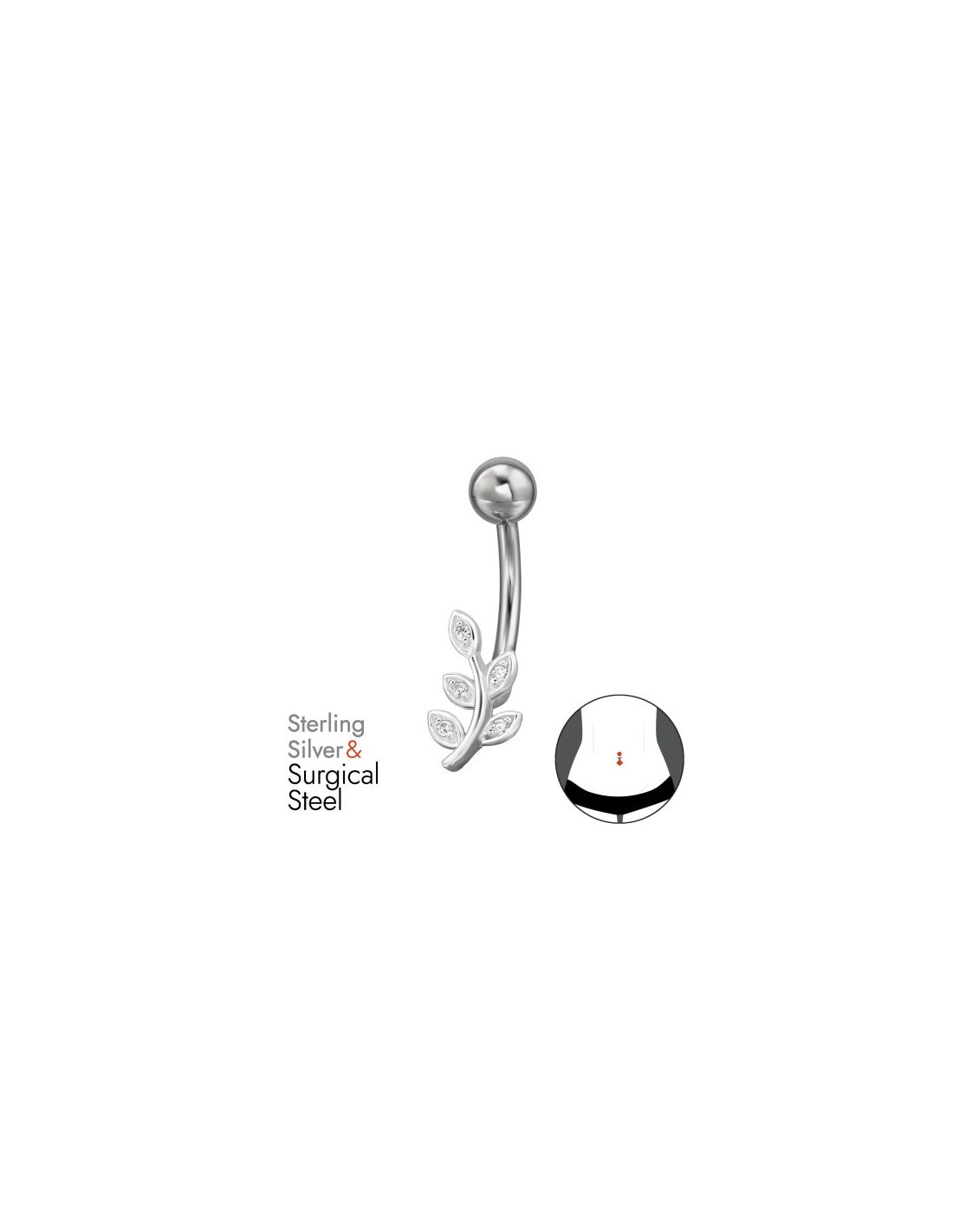 Piercing Ombligo Leaf Plata 925 +...