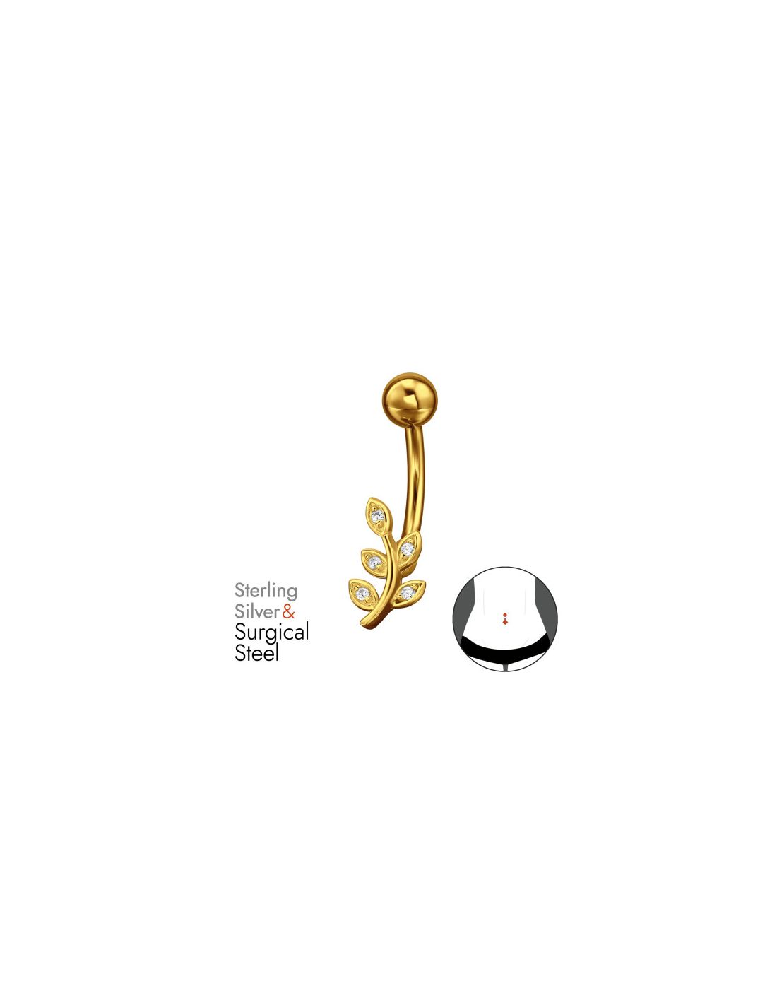 Piercing Ombligo Leaf Plata 925 +...