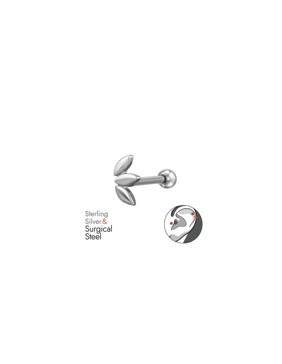 Piercing Oreja Leaf Plata 925 + Acero...