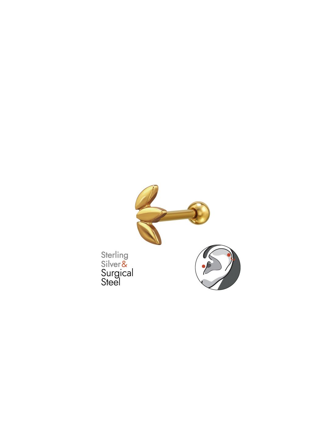 Piercing Oreja Leaf Plata 925 + Acero...