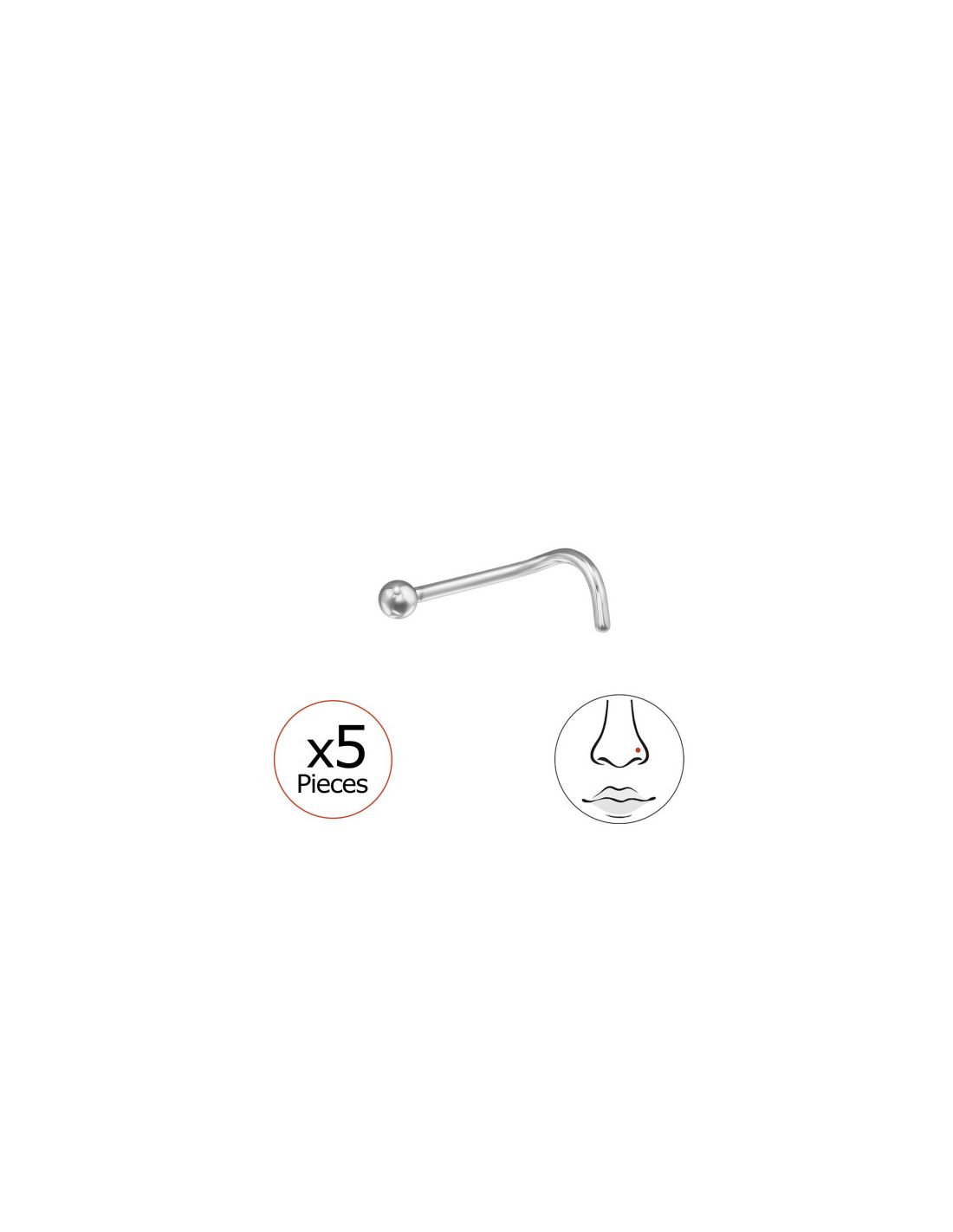 Piercing Nariz 2Mm Ball (20G) X5...