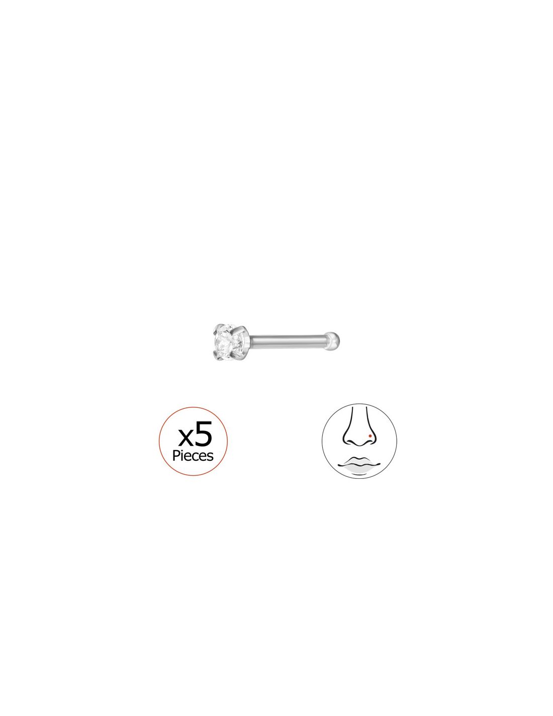 Piercing Nariz 2Mm Round (20G) X5...