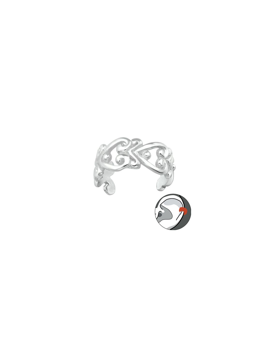 Aros de Plata Cuff  1un Heart 10 mm x...