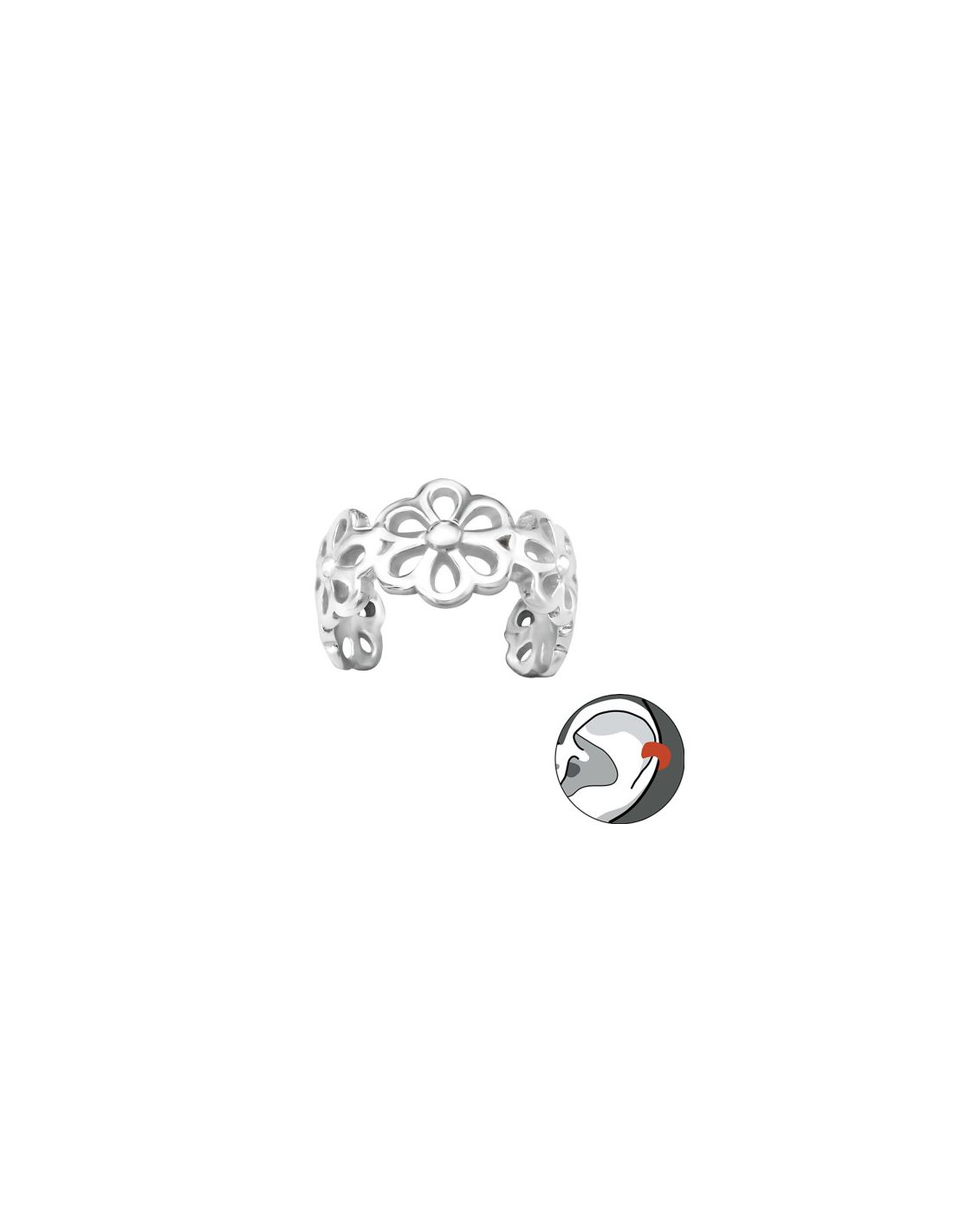 Aros de Plata Cuff  1un Flower 6 mm x...