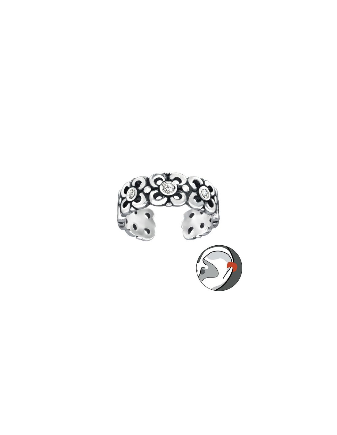 Aros de Plata Cuff  1un Flower 4 mm x...