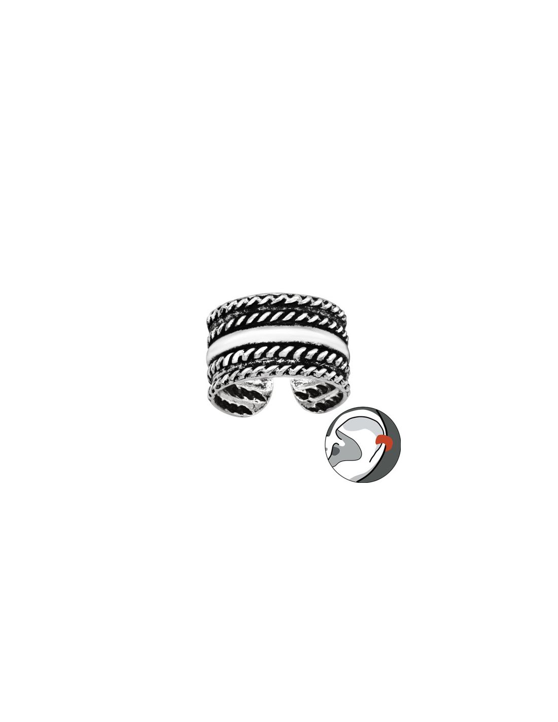 Aros de Plata Cuff  1un Rope 9 mm x 6 mm