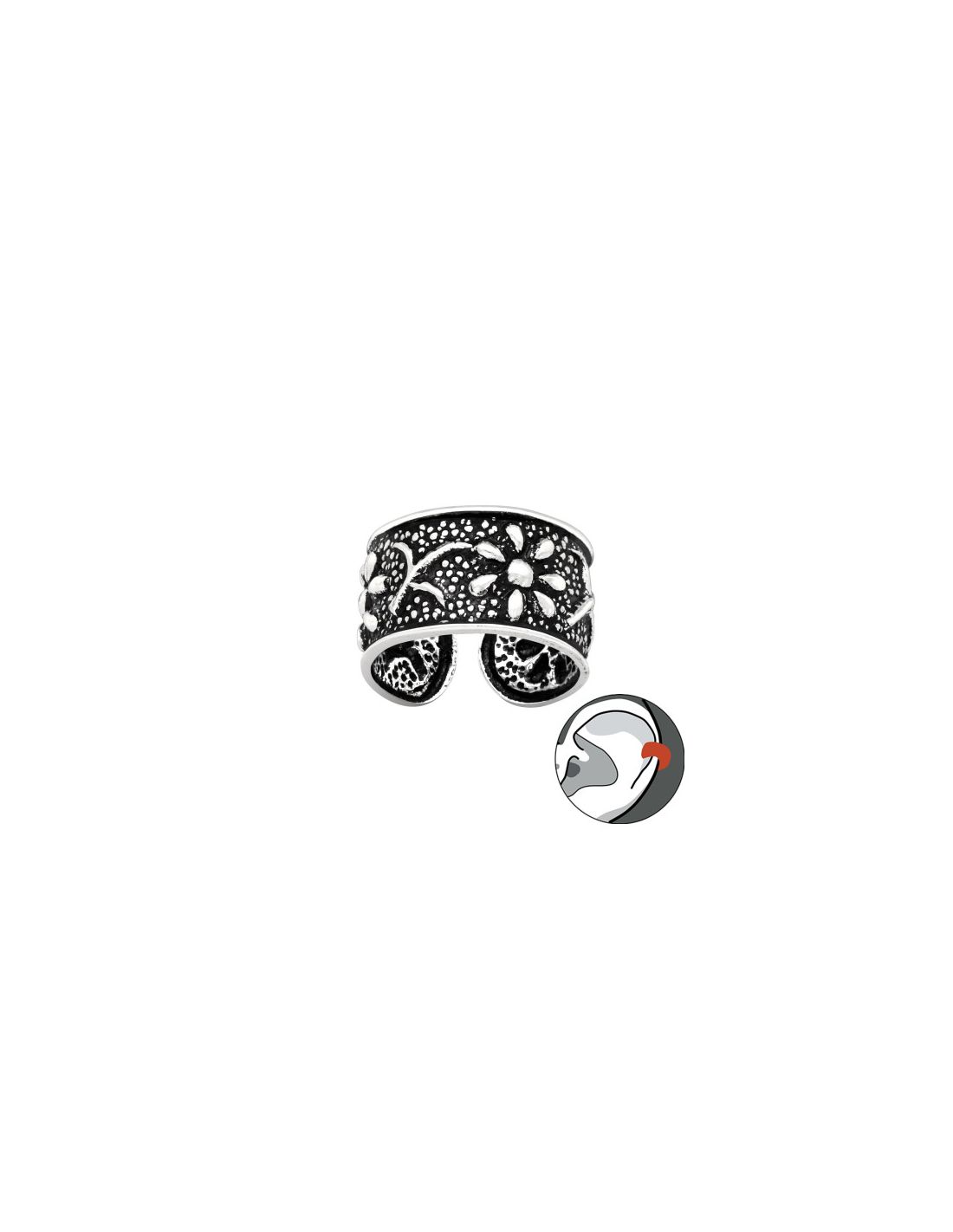 Aros de Plata Cuff  1un Flower 9.5 mm...