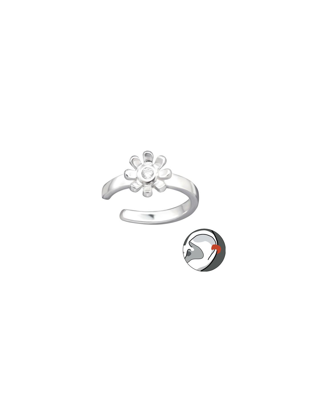 Aros de Plata Cuff  1un Flower 5 mm x...