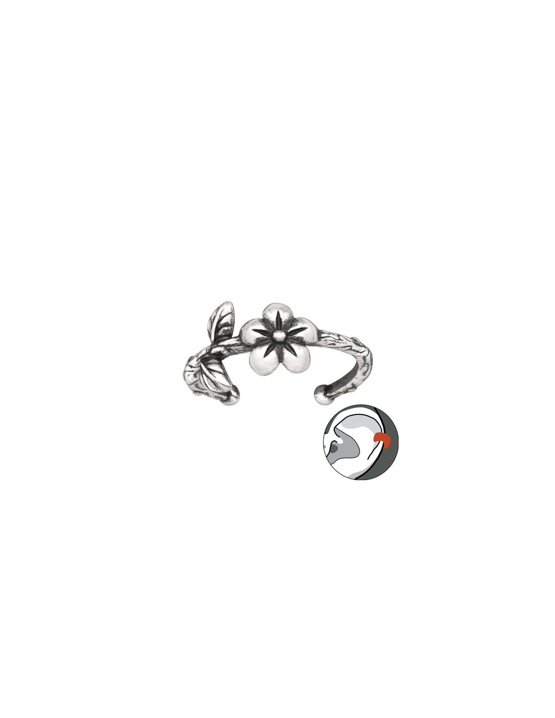 Aros de Plata Cuff  1un Flower 8 mm x...