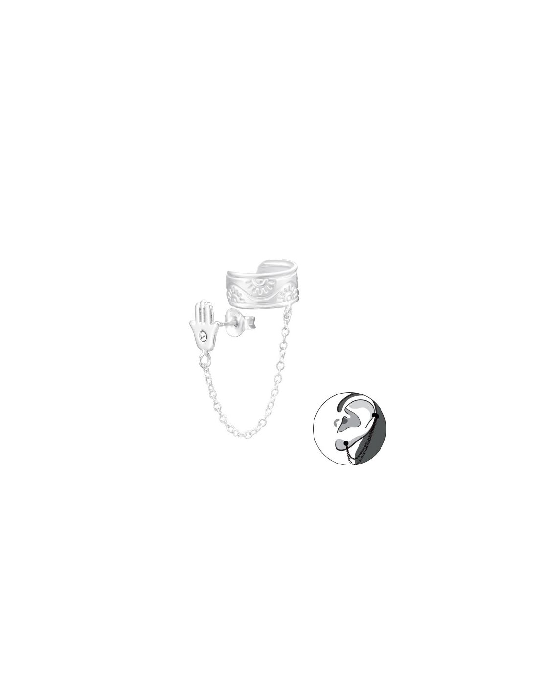 Aros de Plata Cuff  1un Hamsa 6 mm x...