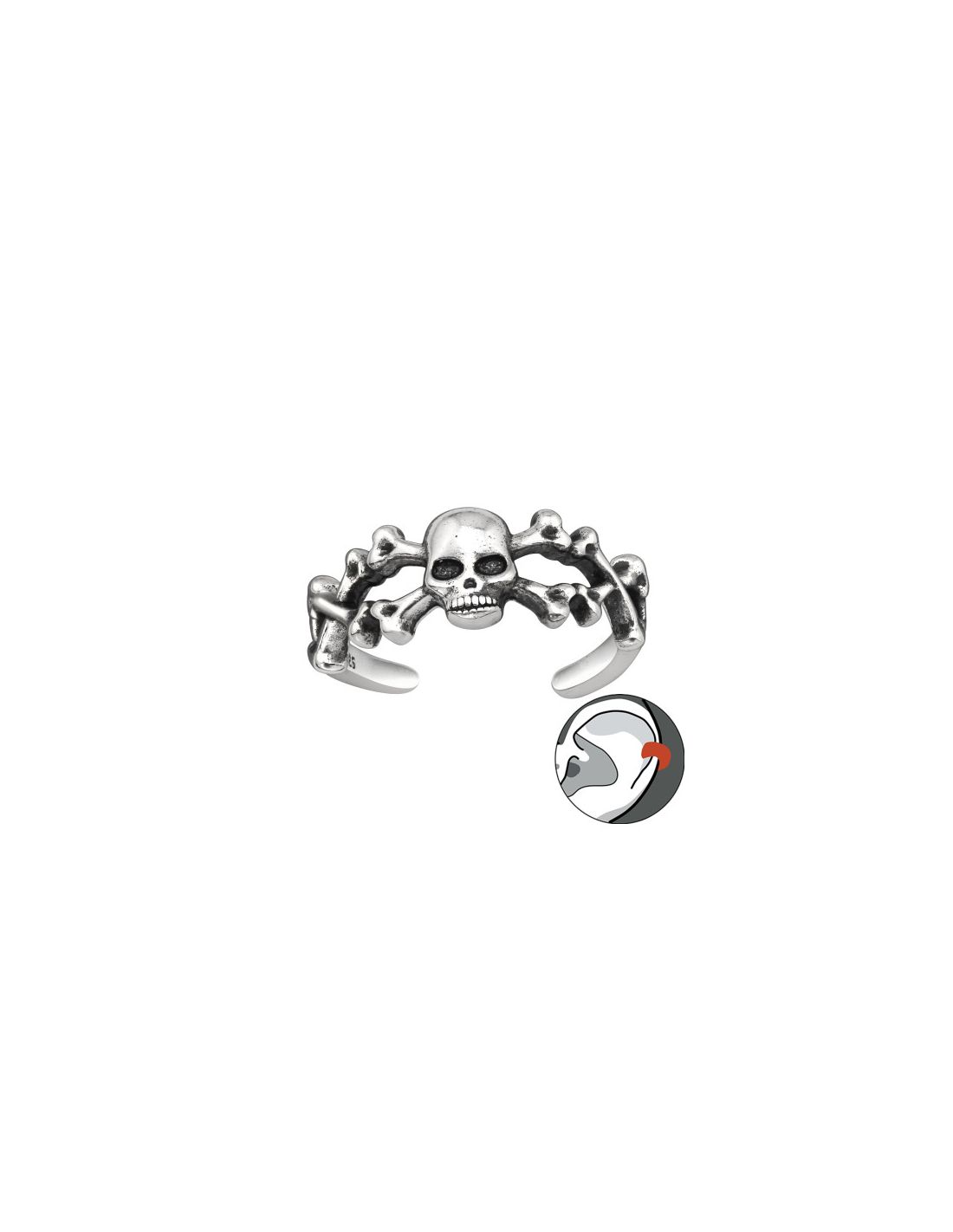 Aros de Plata Cuff  1un Skull 12 mm x...