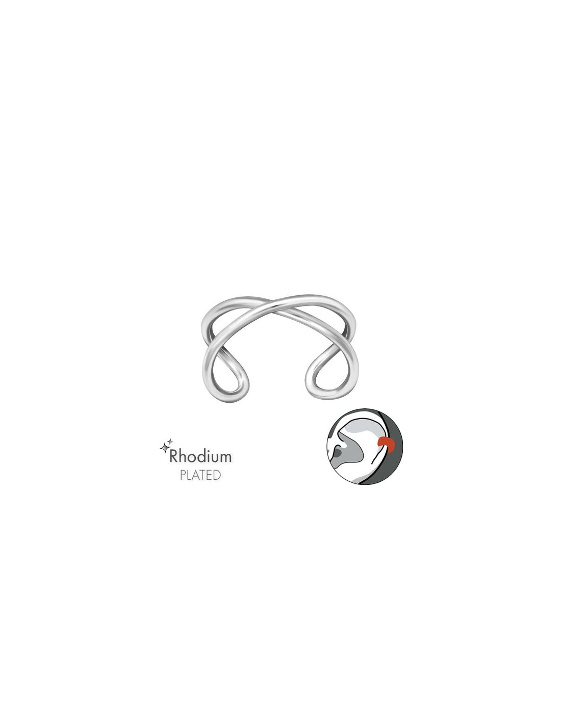 Aros de Plata Cuff  1un Cross 12 mm x...