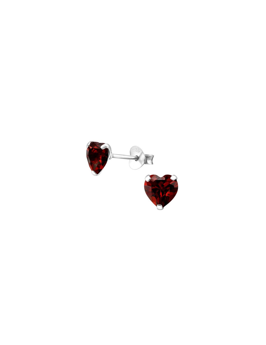 Aros de Plata Heart 6Mm CZ Garnet