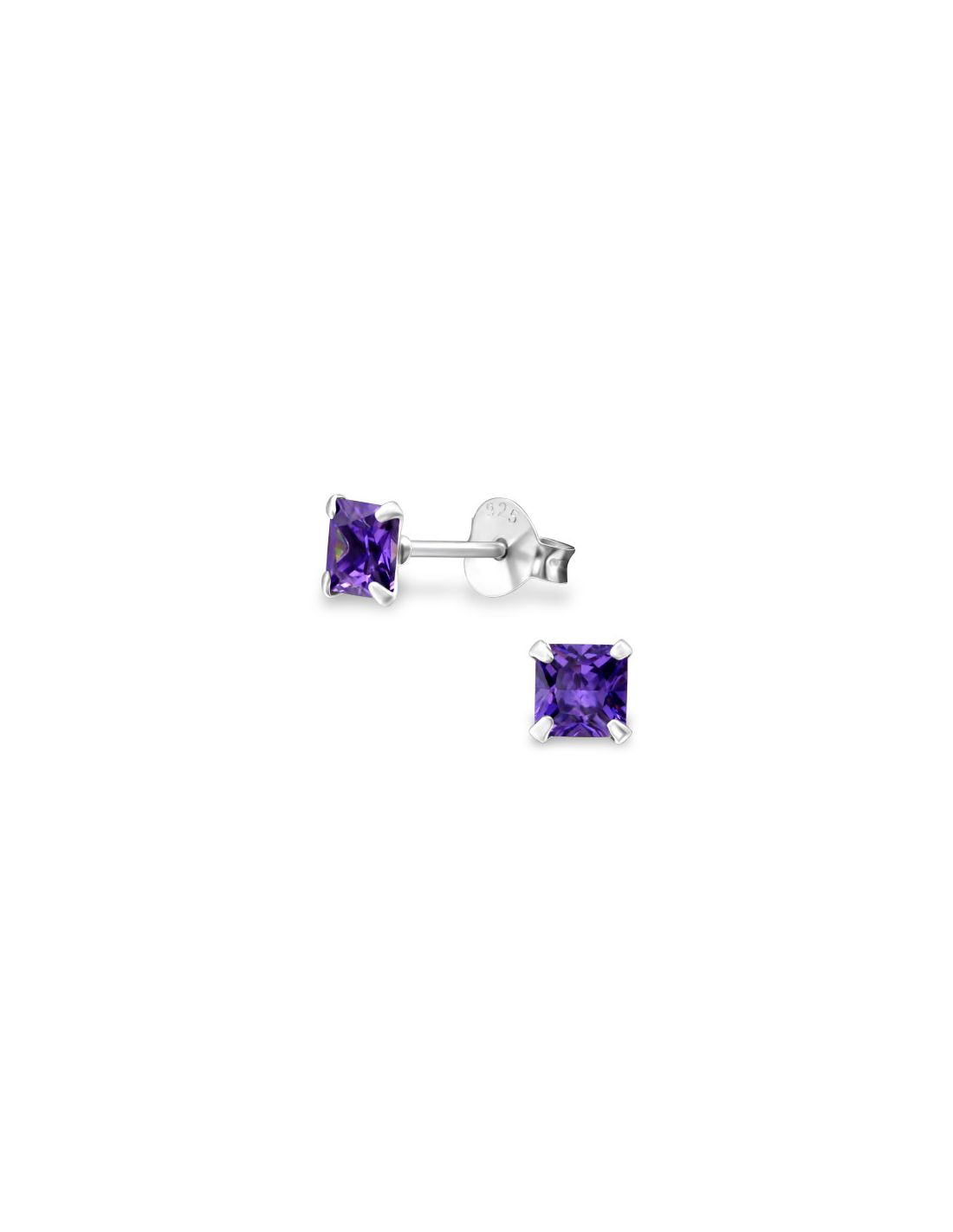 Aros de Plata Square 4Mm CZ Amethyst