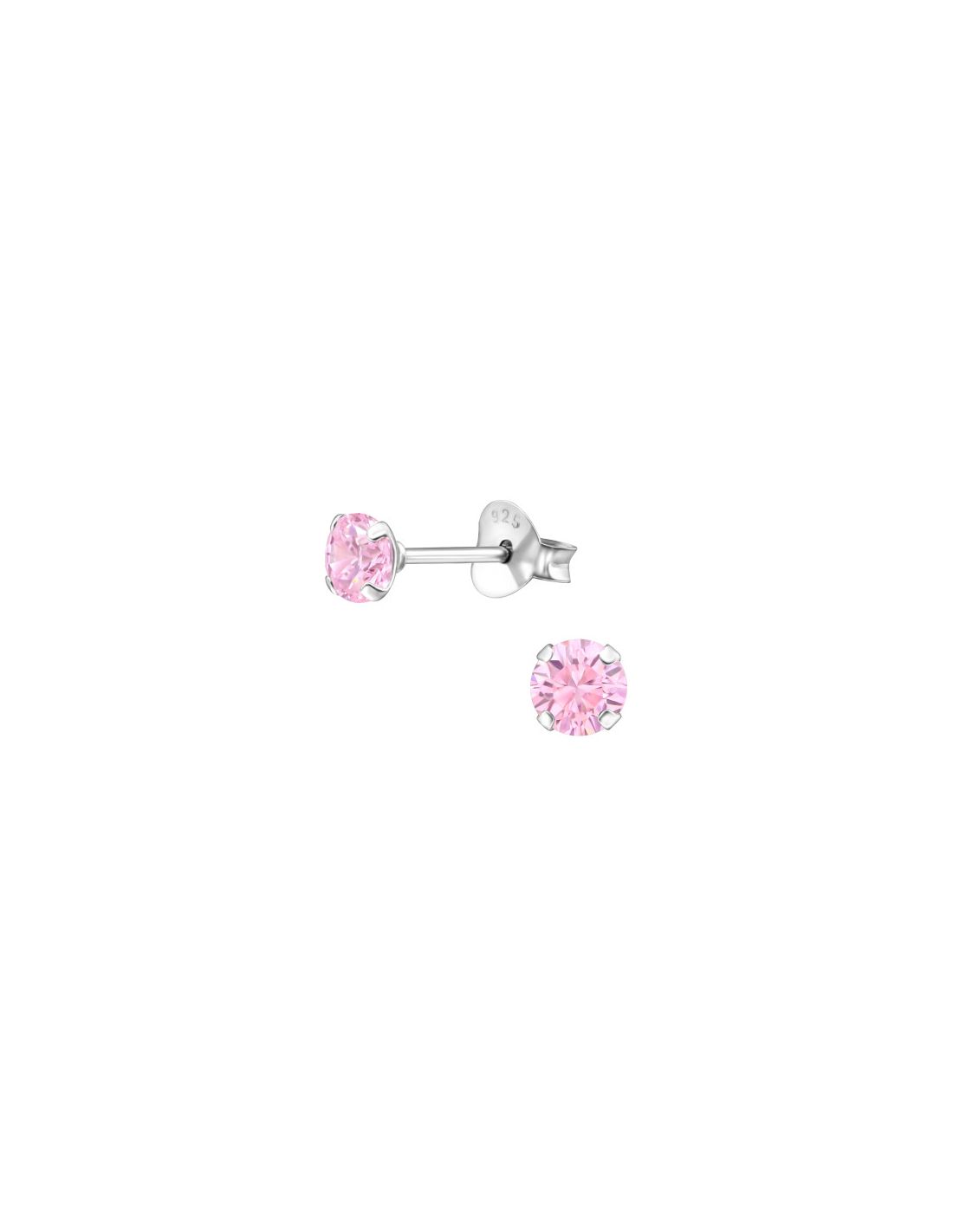 Aros de Plata 4Mm Round CZ Pink