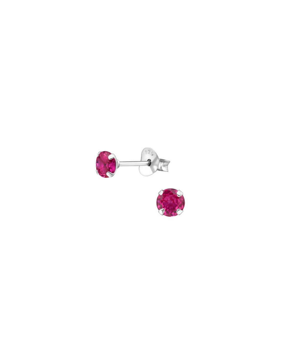 Aros de Plata 4Mm Round CZ Ruby Corundum