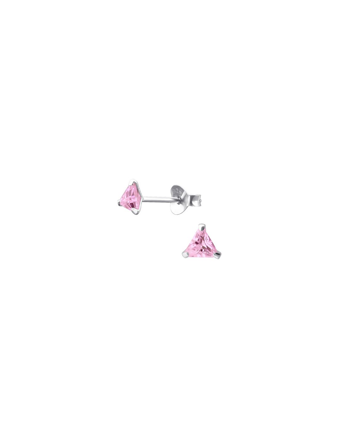 Aros de Plata Triangle 4Mm CZ Pink