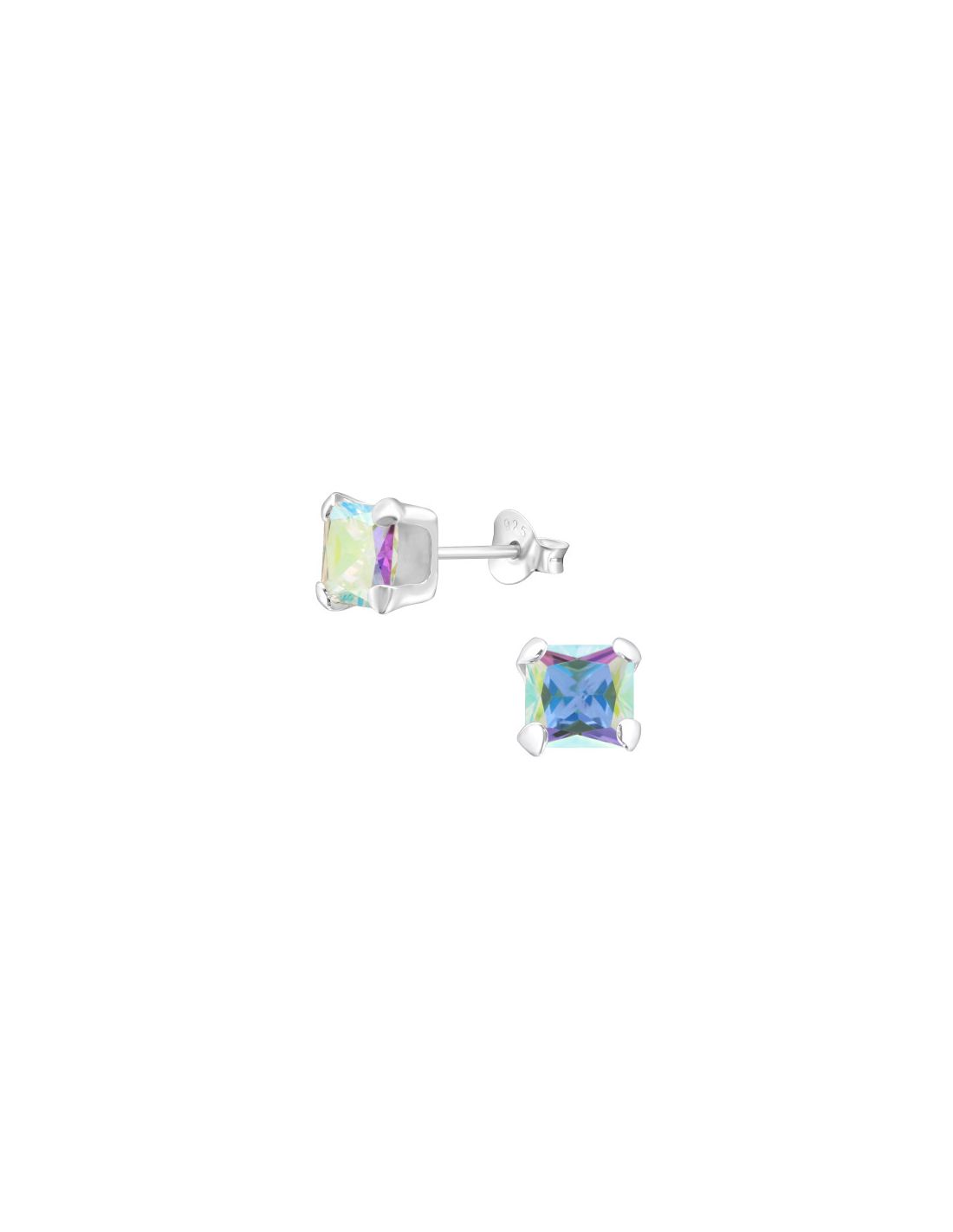 Aros de Plata Square 6Mm AB CZ Crystal