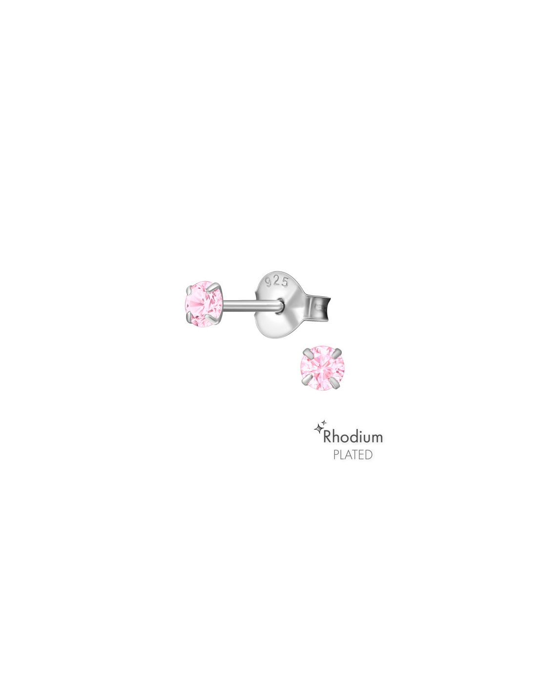 Aros de Plata Round 3Mm CZ Pink