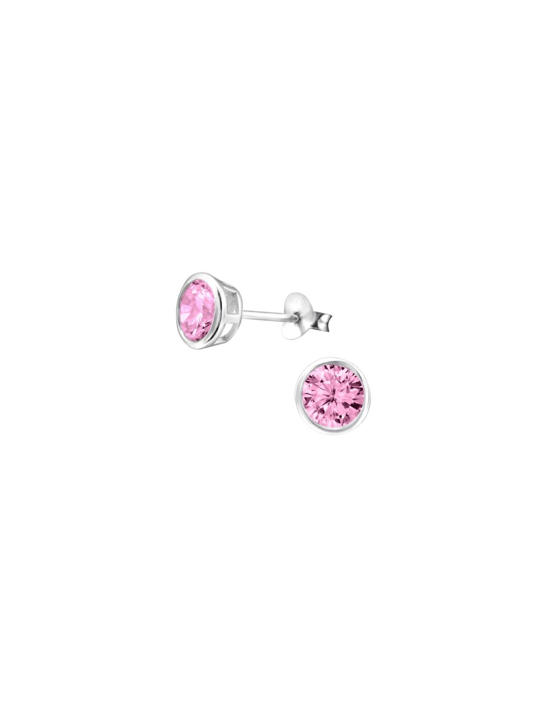 Aros de Plata Round 6Mm CZ Pink