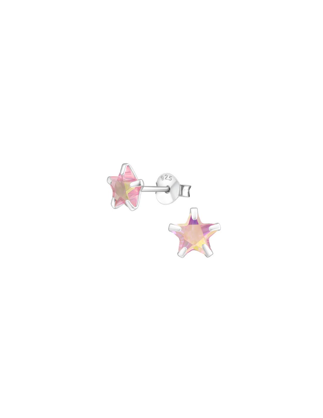 Aros de Plata Star 6Mm AB CZ Pink