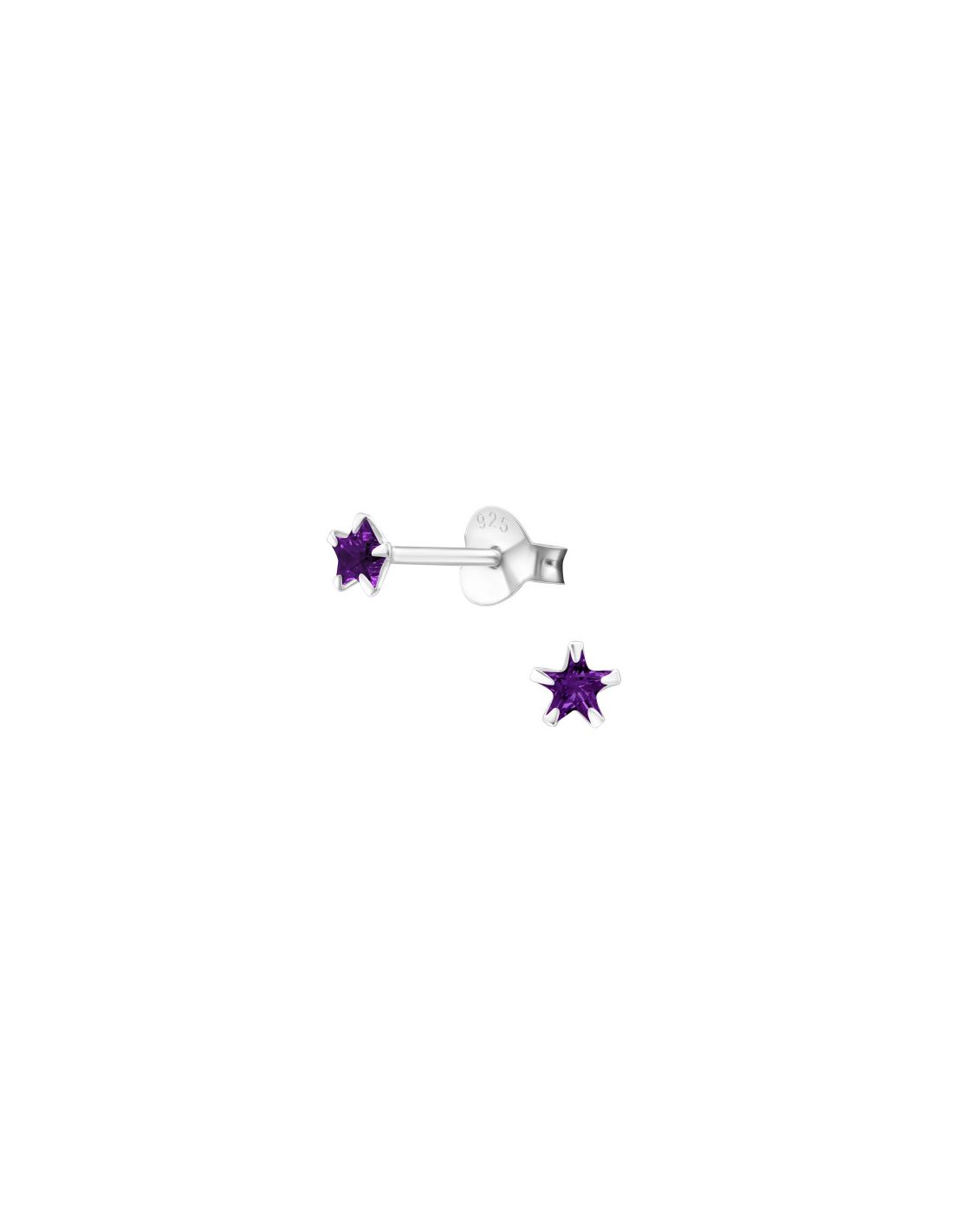 Aros de Plata Star 3Mm CZ Amethyst