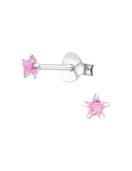 Aros de Plata Star 3Mm CZ Pink