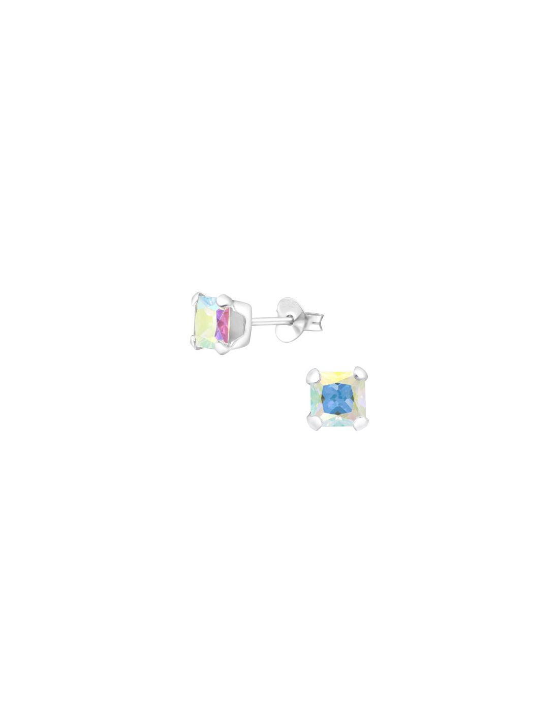 Aros de Plata Square 5Mm AB CZ Crystal