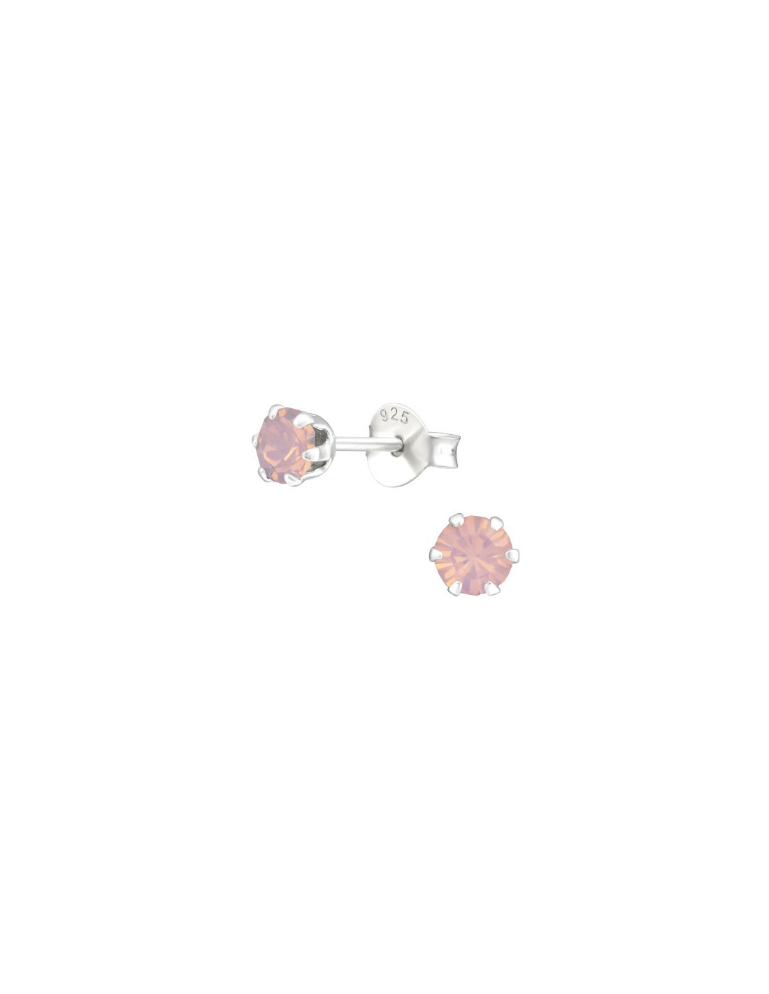 Aros de Plata 4Mm Round Rose Opal