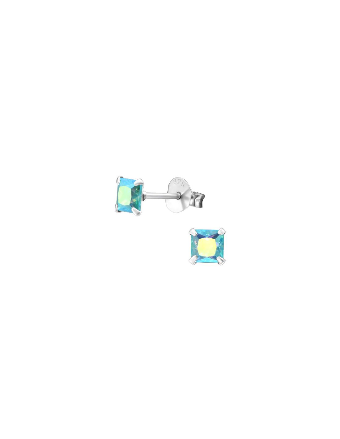 Aros de Plata Square 4Mm CZ Aqua AB