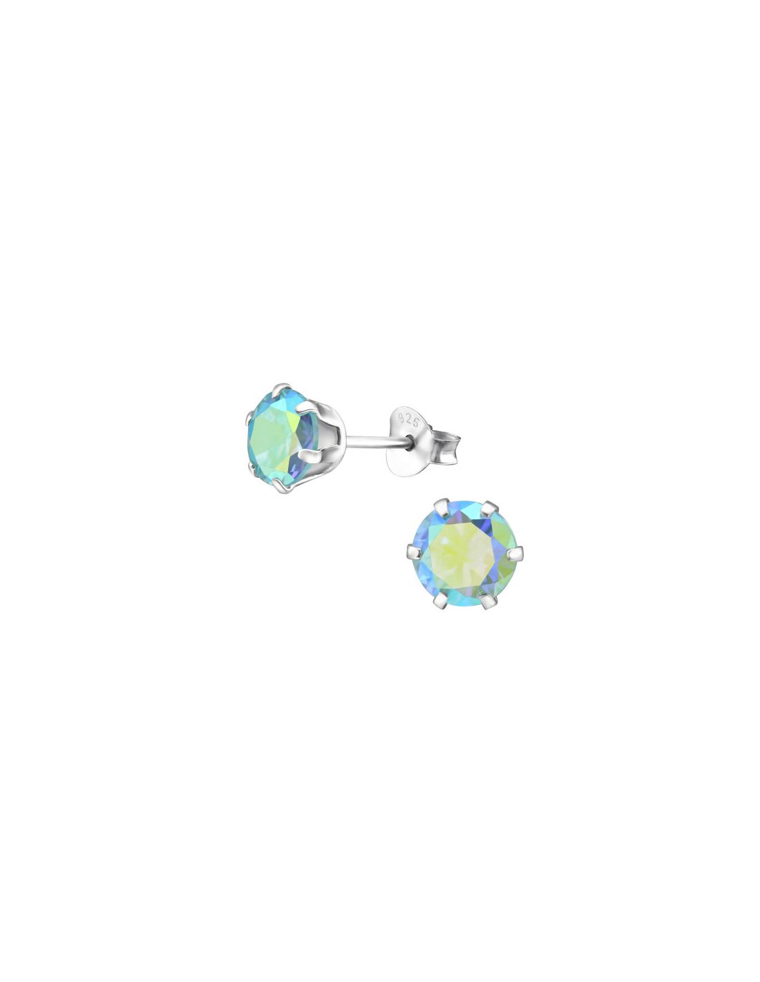 Aros de Plata Round 6Mm CZ Aqua AB