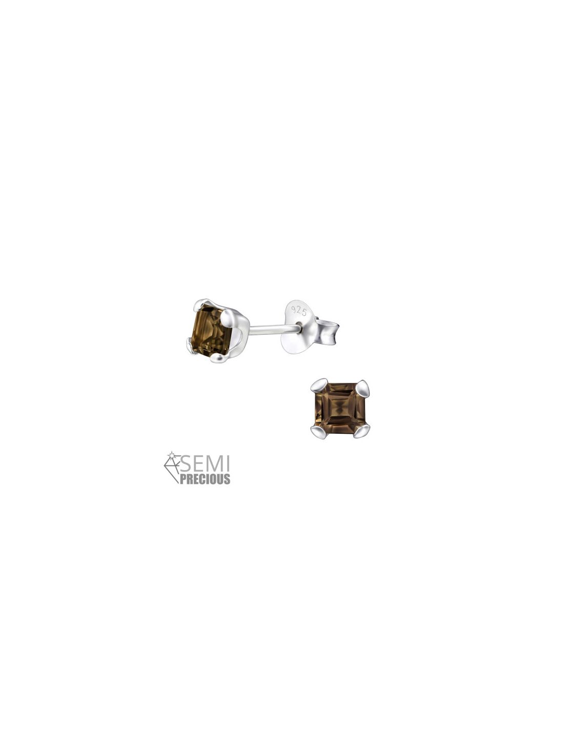 Aros de Plata Square Genuine Smoky Topaz